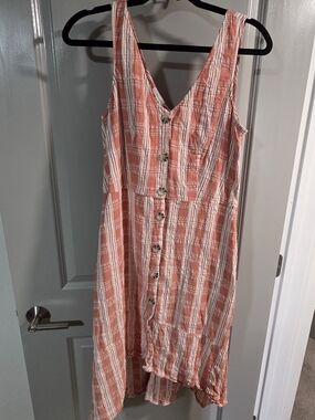 Maurices Coral and White Striped Button-Front Dress